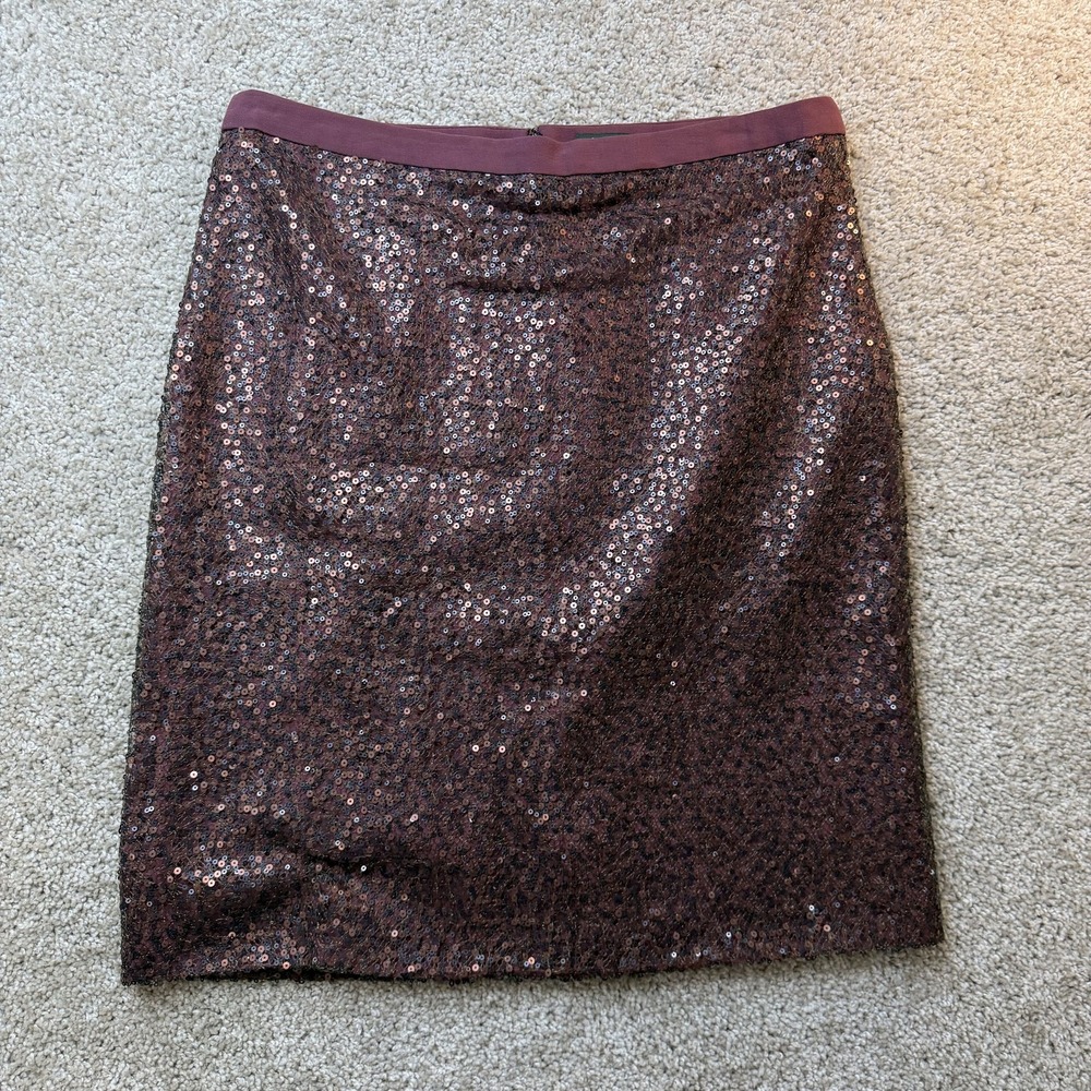 J.Crew Skirt Womens 8 Purple Sequin Knee Length Pencil Lined Party Cocktail Fall